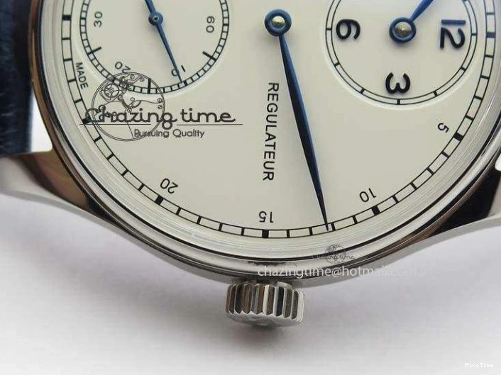 MIROTIME 0421 Portuguese IW5444 SS White Dial Blue Numbers On Blue Leather Strap A Modern 7258